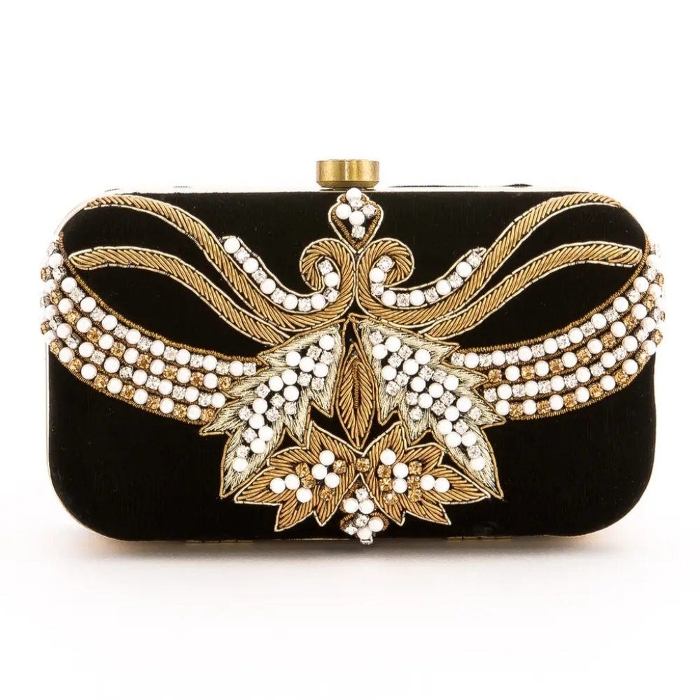 Spring/Summer/Wedding Elegant Black and Gold Embellished Clutch